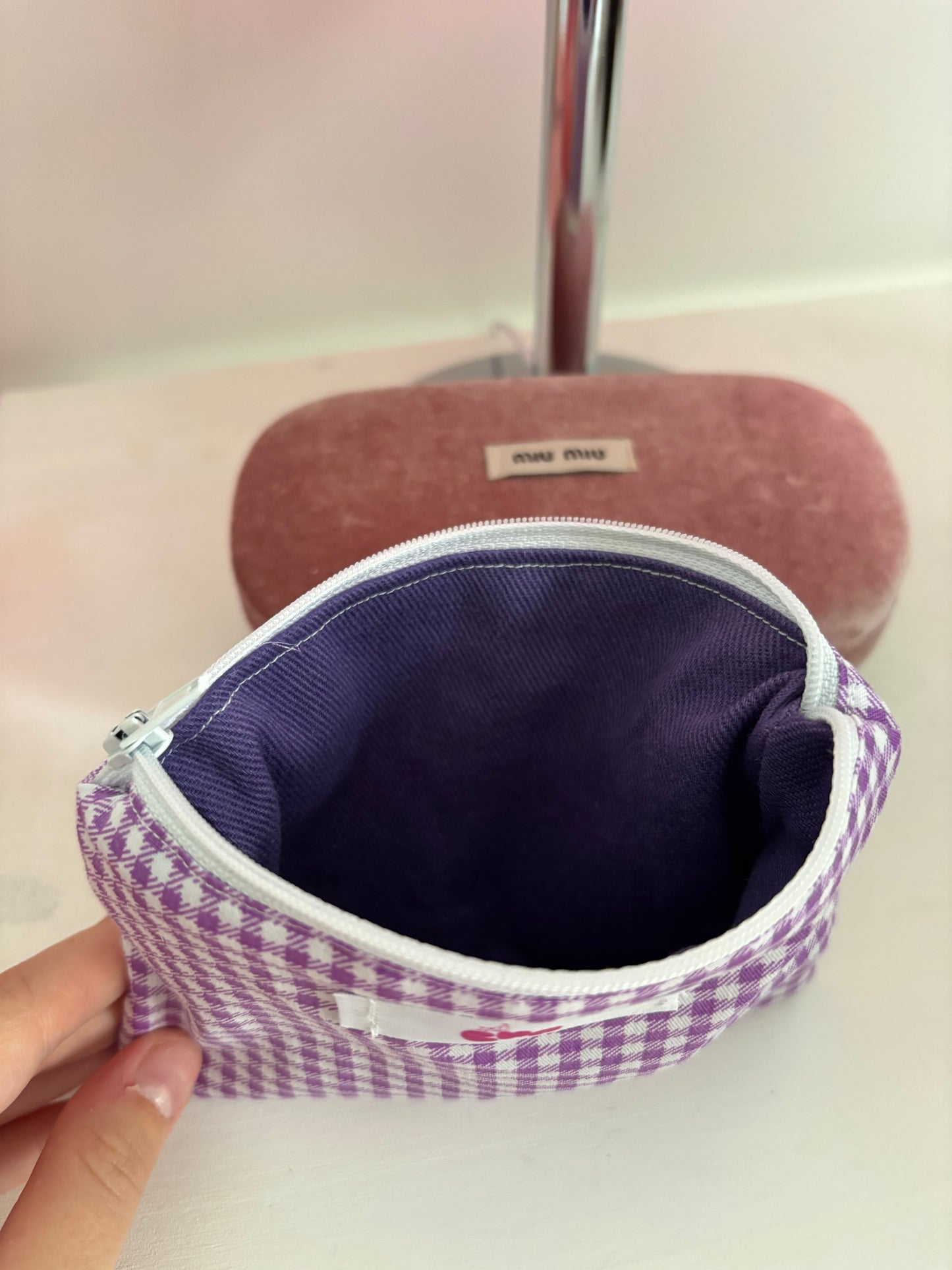 pochette à zip vichy violet