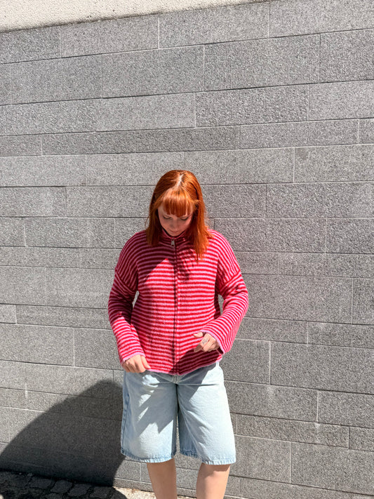 Gilet gaby rouge et rose