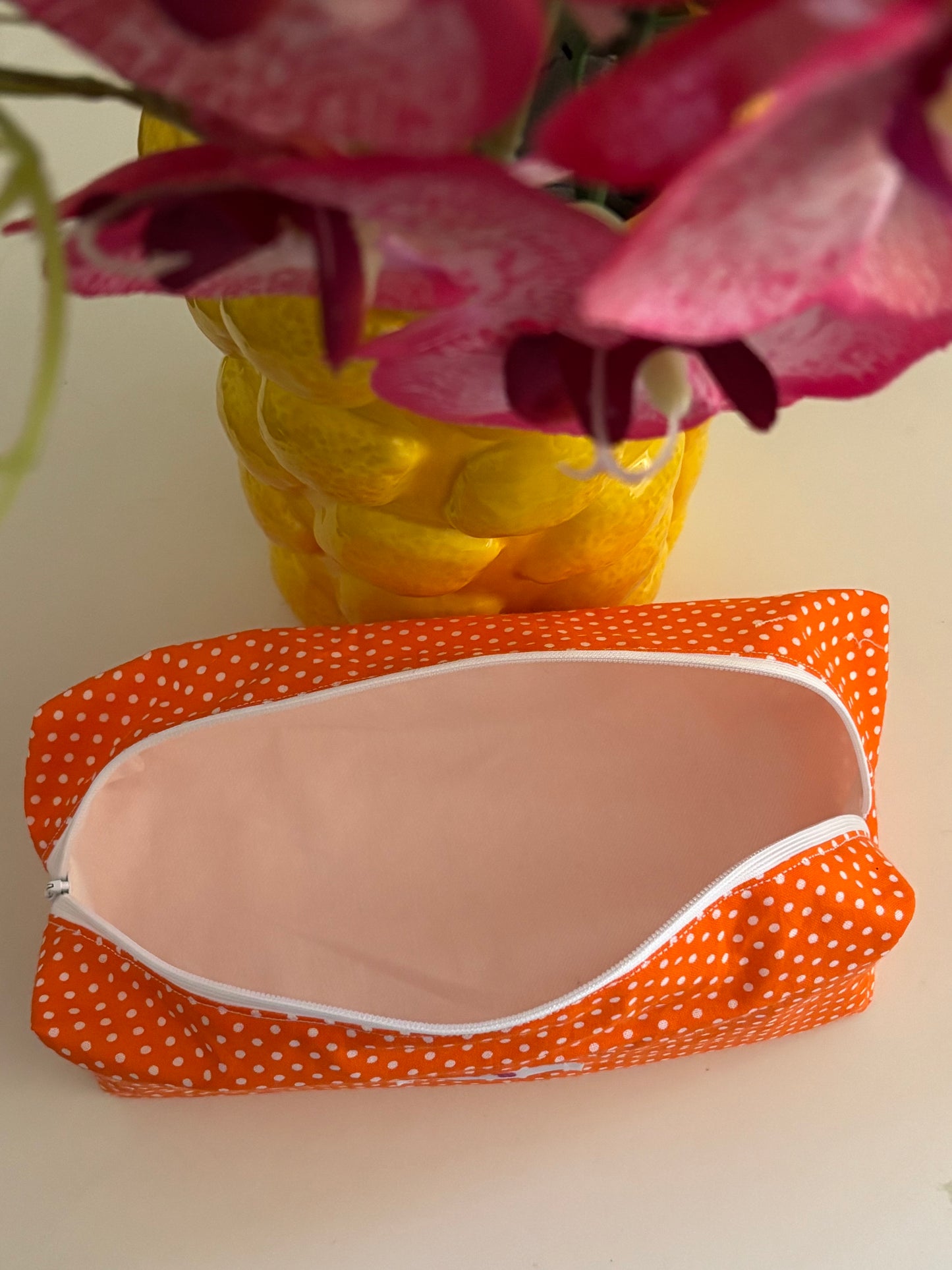 Trousse de toilette/ maquillage pois orange