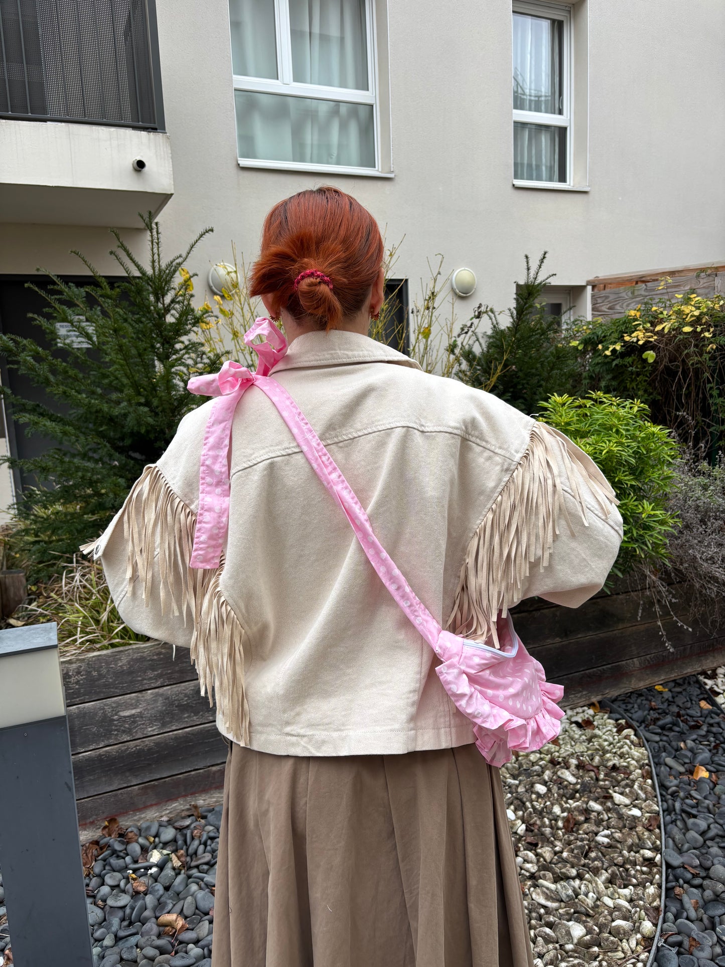 sac bandoulière pois rose