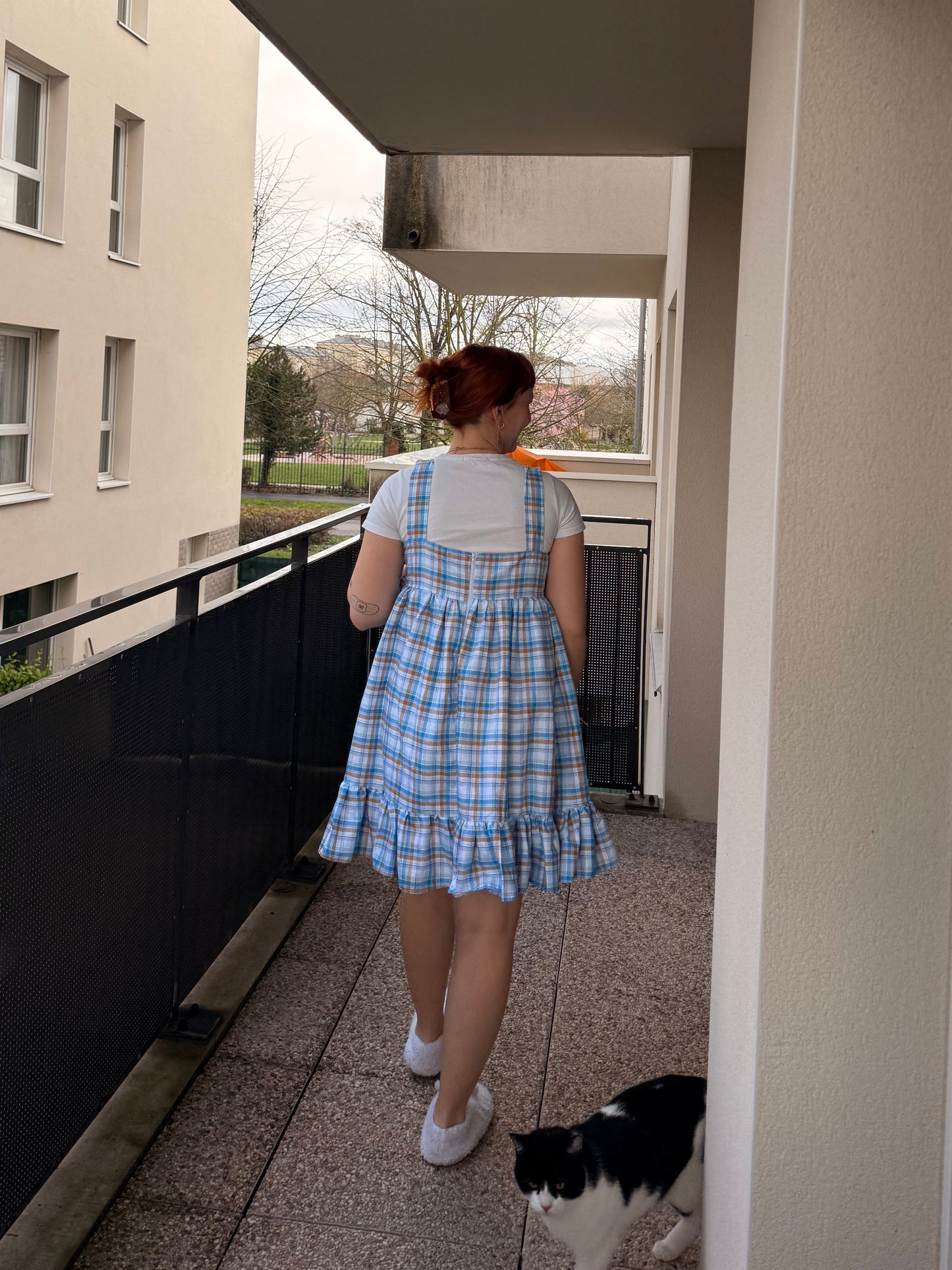 Robe courte Froufrou à carreaux bleu