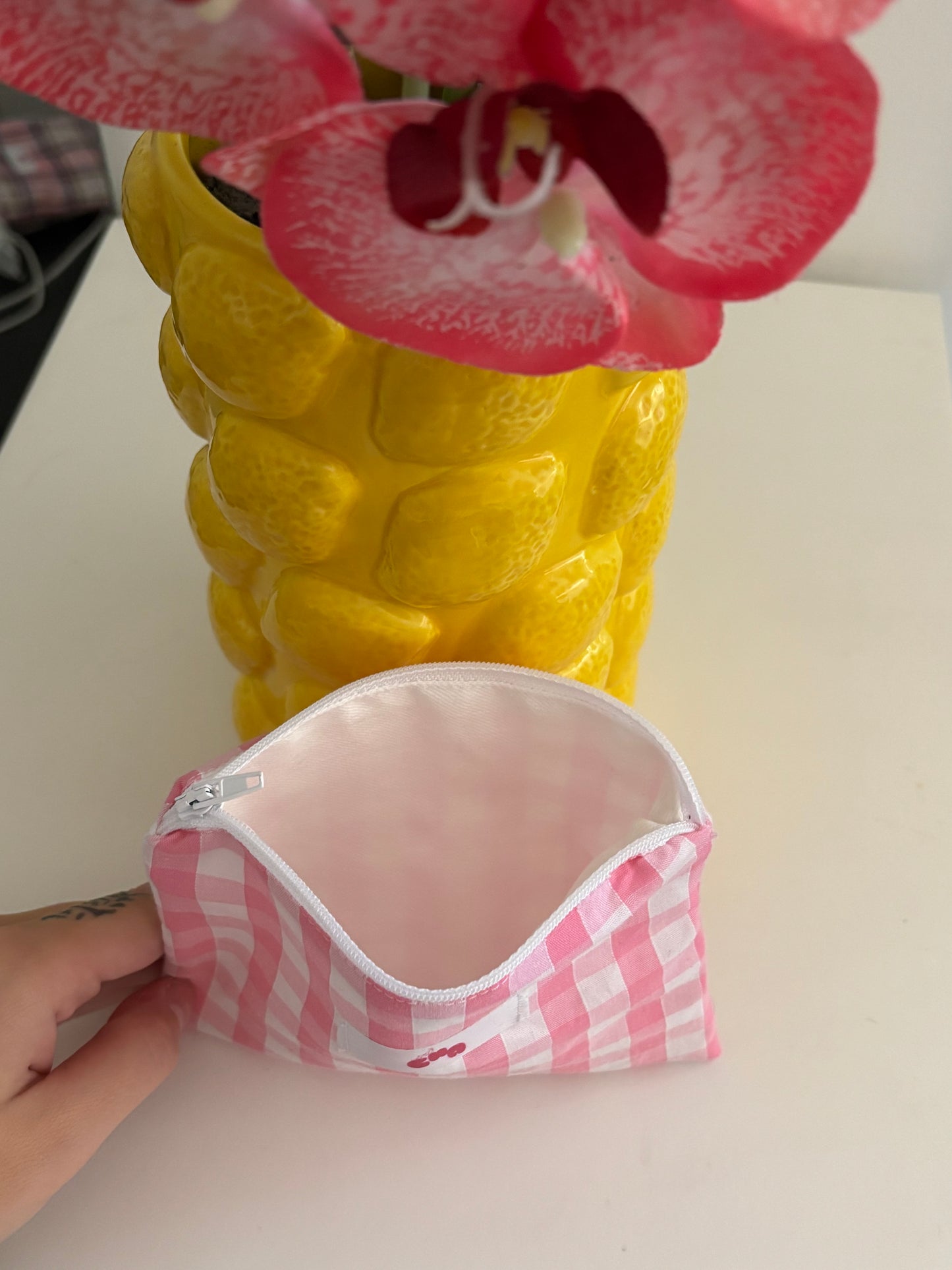 pochette à zip vichy rose