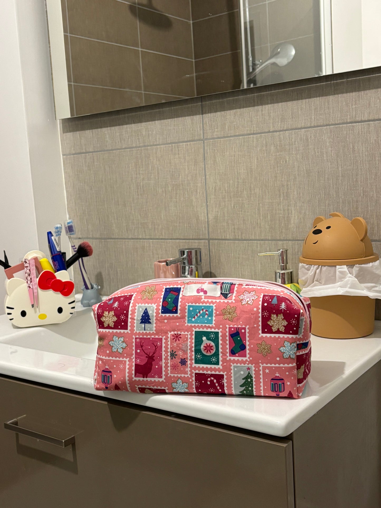 trousse de toilette/ maquillage molletonné noël