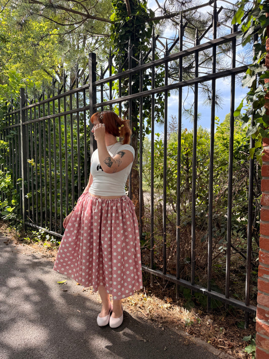 Jupe socky rose à pois blanc