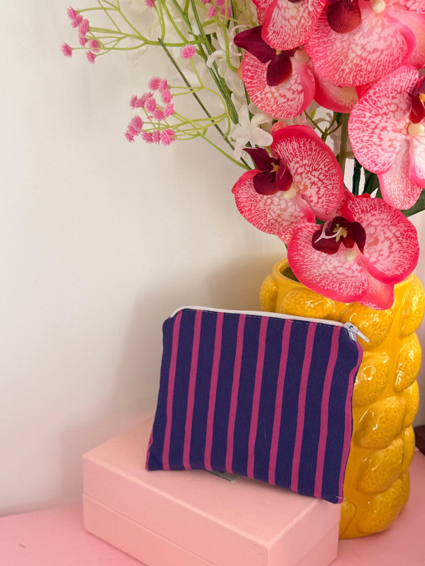 pochette rayures rose/violette