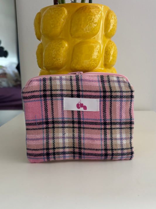 pochette à zip tartan rose