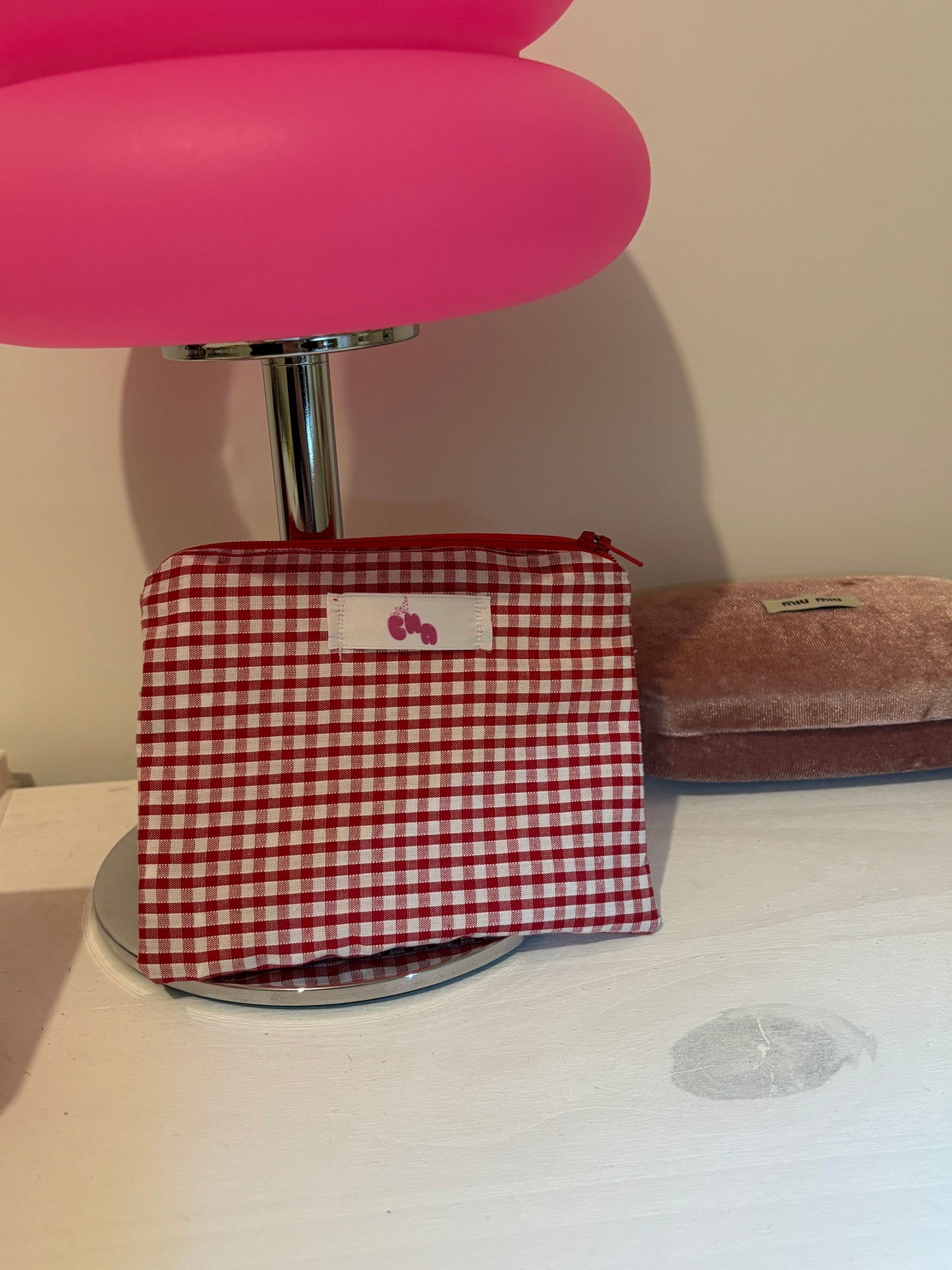 pochette à zip vichy rouge