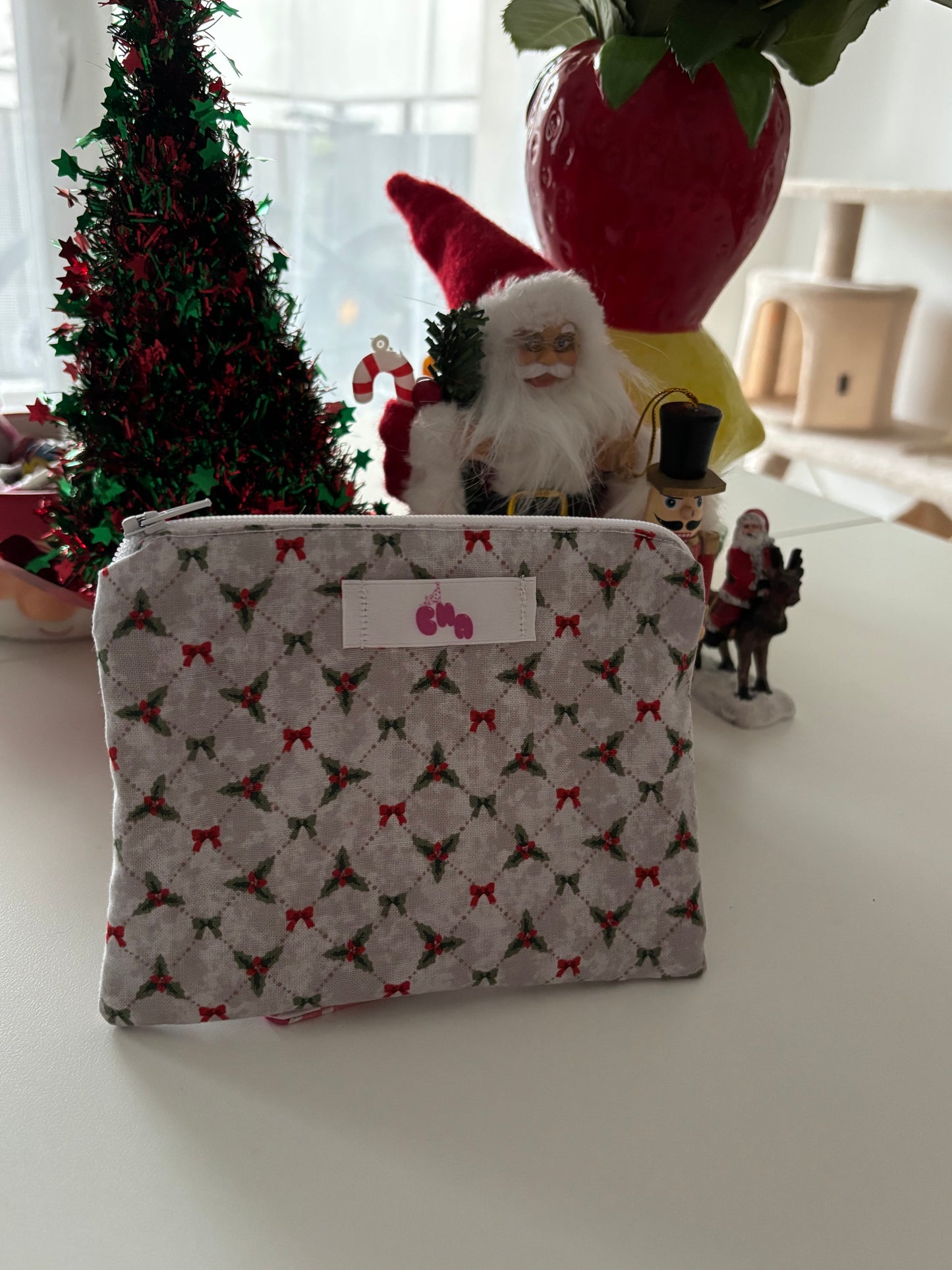 pochette à zip noël grise