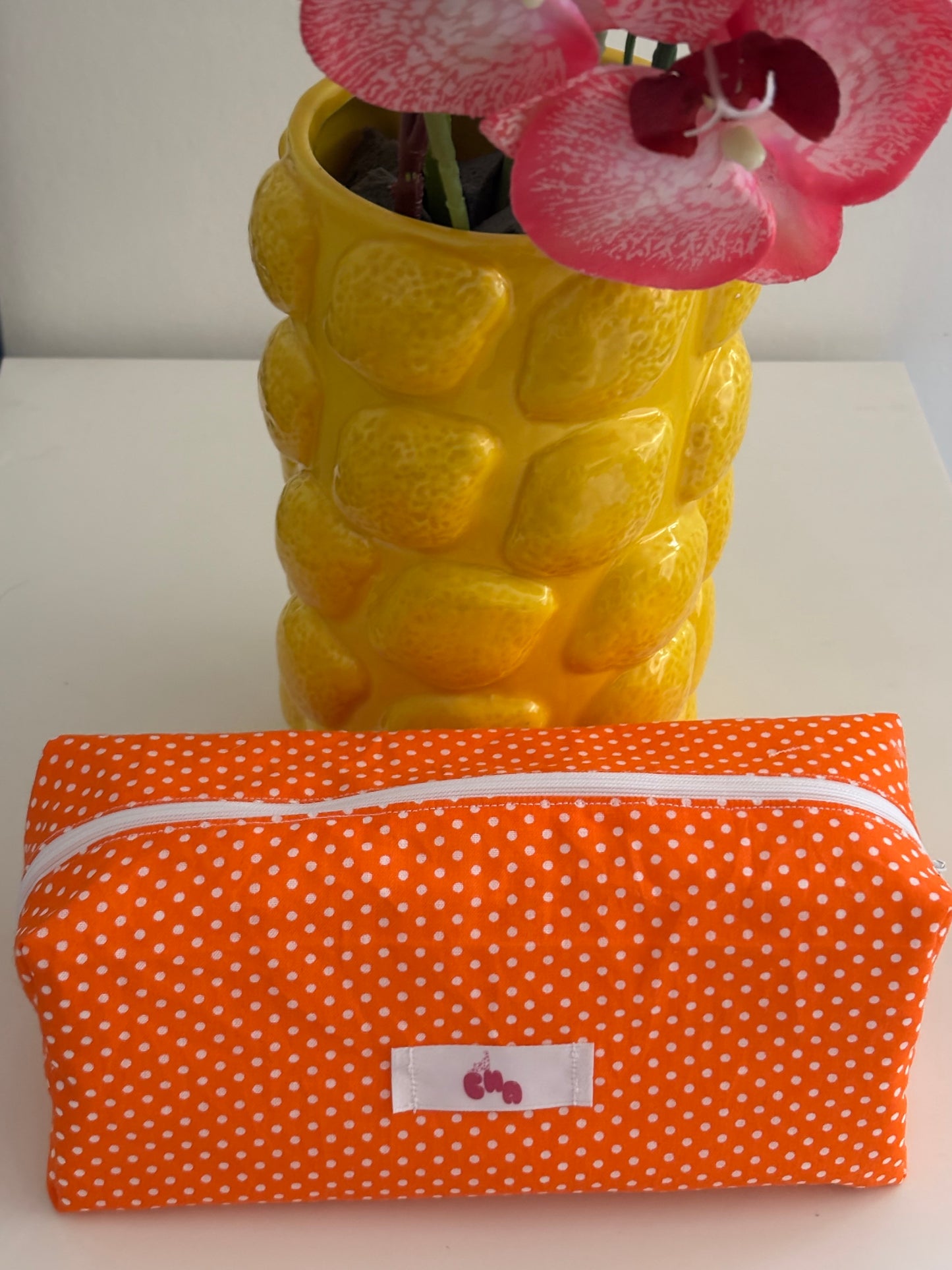 Trousse de toilette/ maquillage pois orange