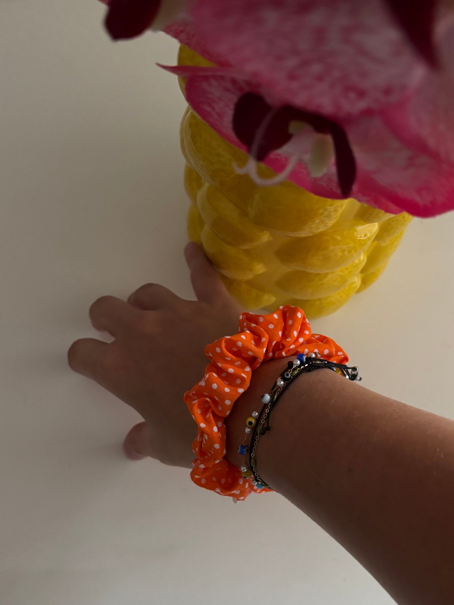 mini chouchou pois orange