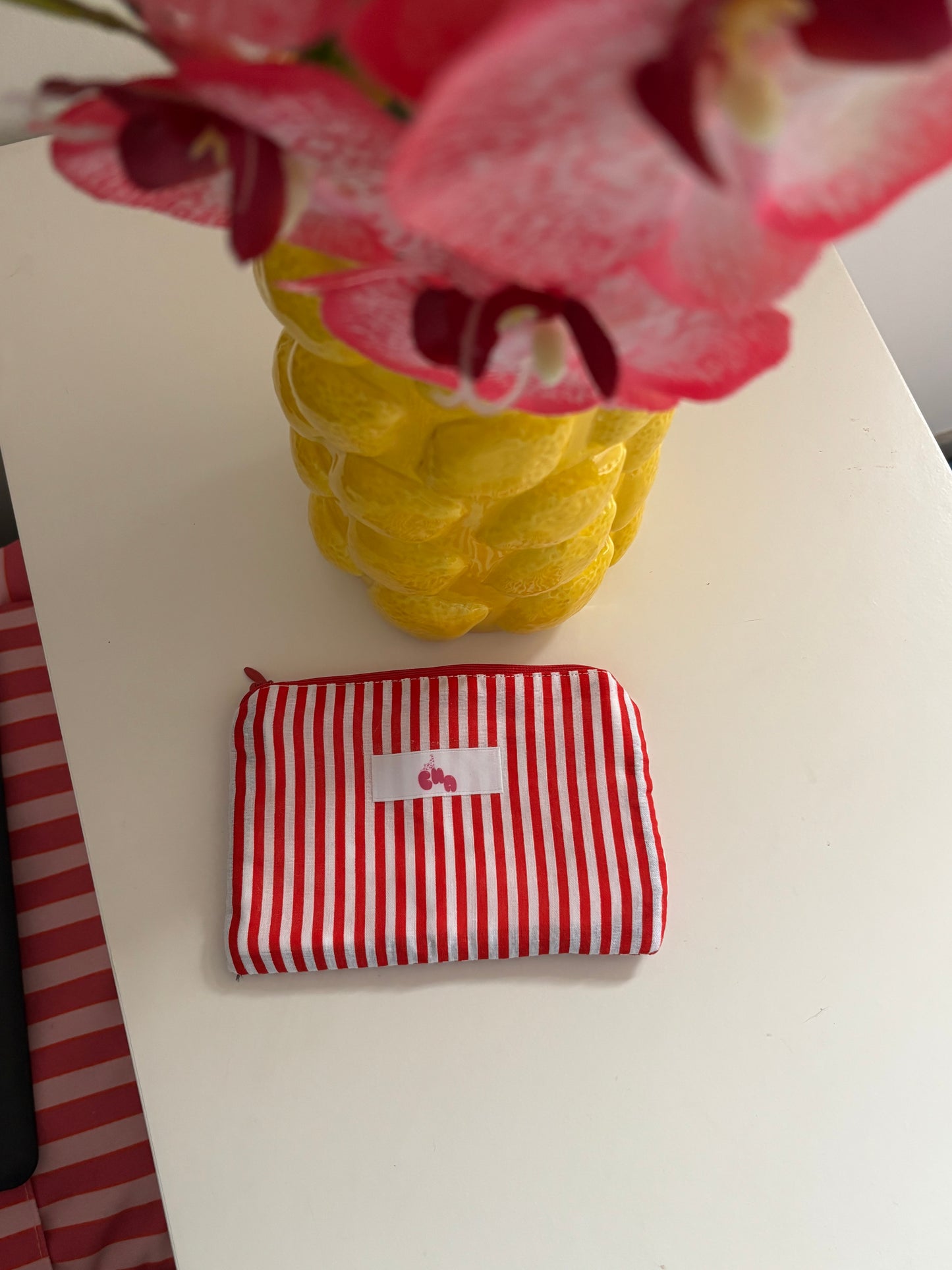 pochette à zip rayure rouge