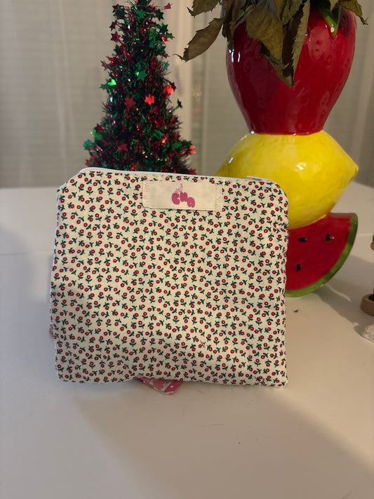 pochette à zip rouge mini fleur