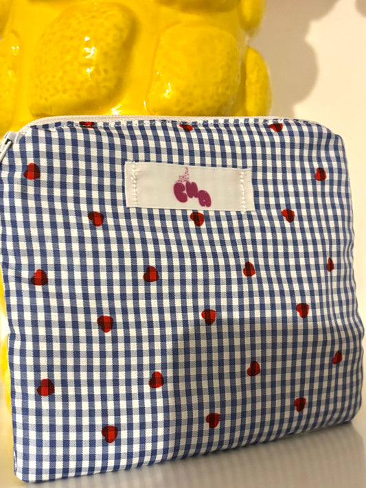 pochette à zip cœur bleu