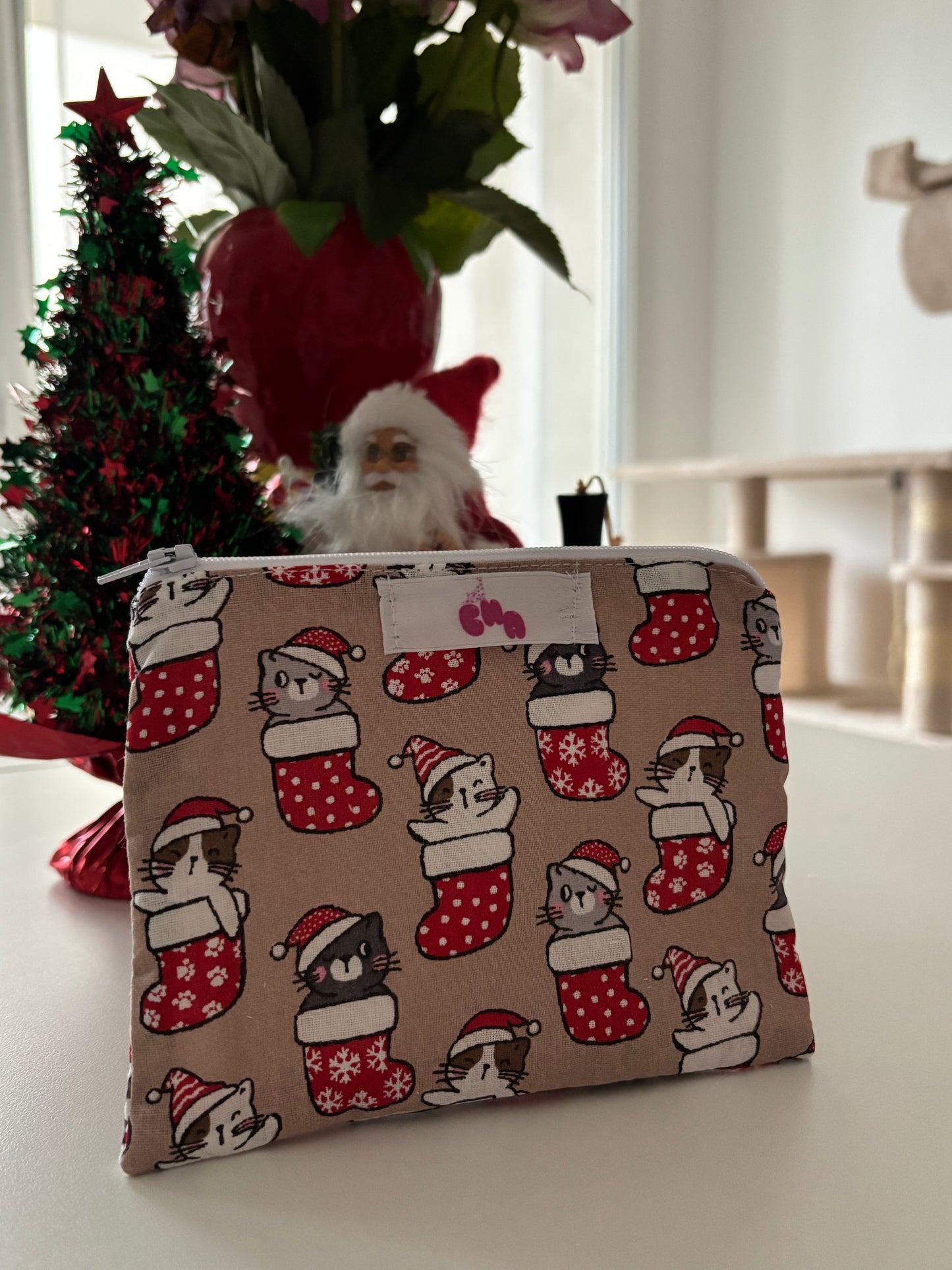pochette à zip chat noel