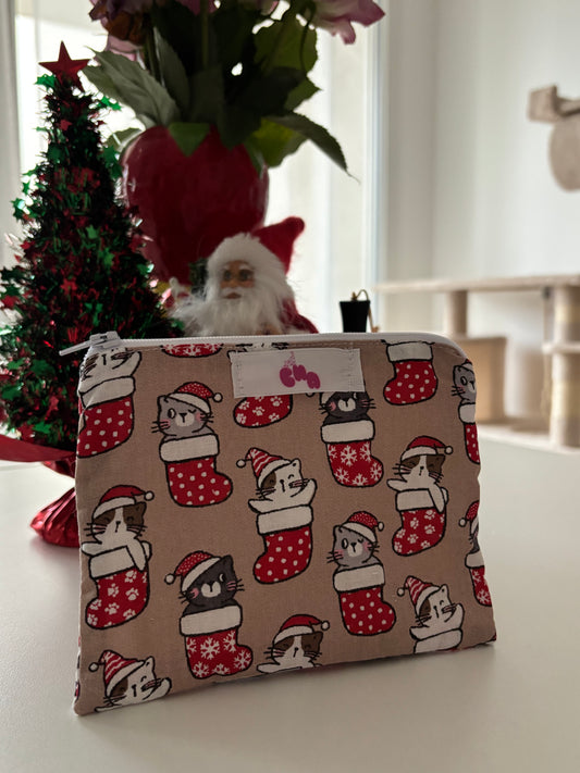 pochette à zip chat noel