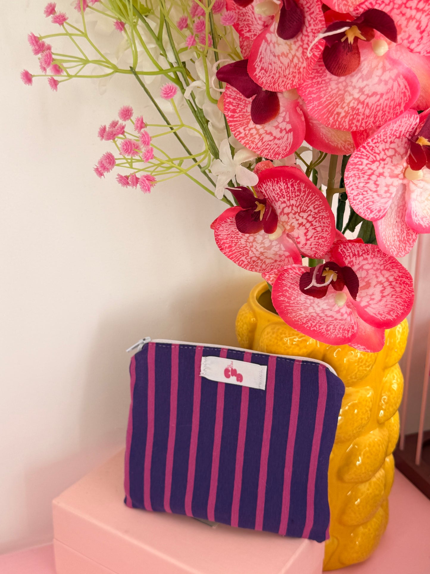 pochette rayures rose/violette