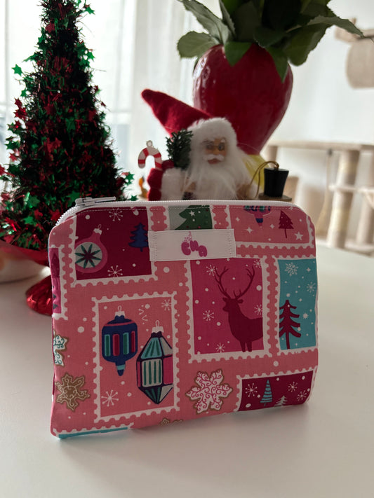 pochette à zip noël rose