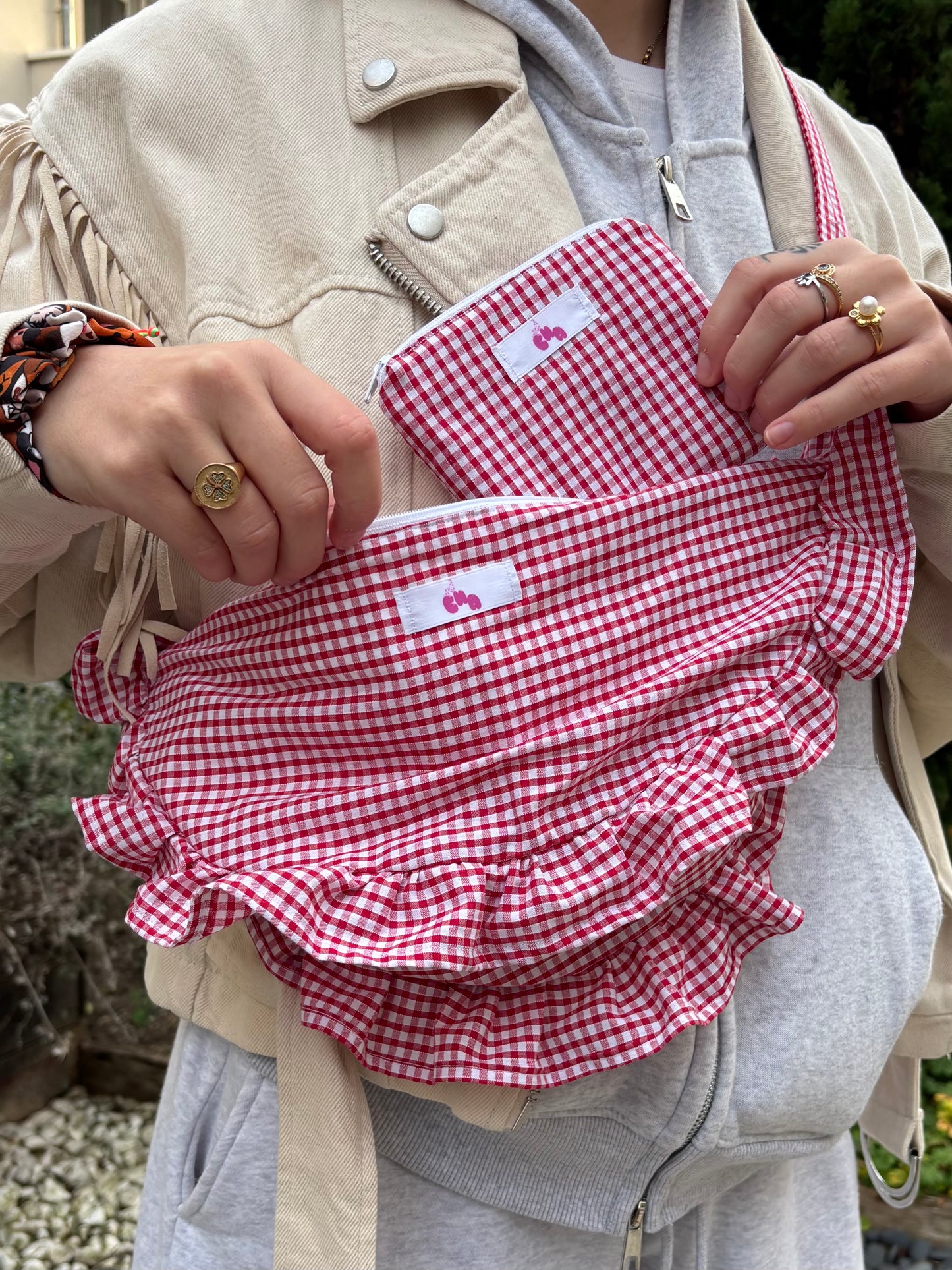 pochette à zip vichy rouge