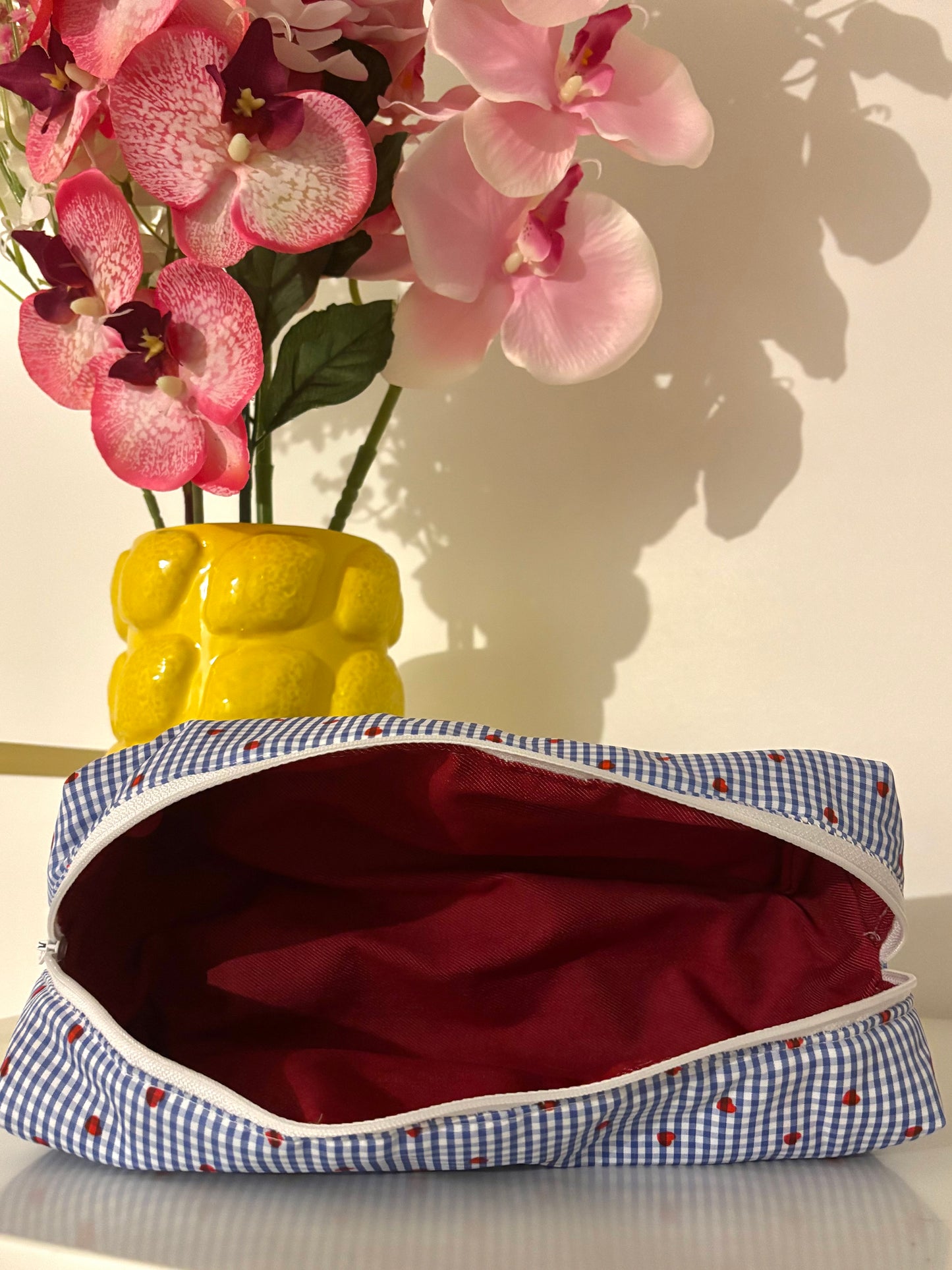 trousse de toilette/ maquillage molletonné cœur bleu