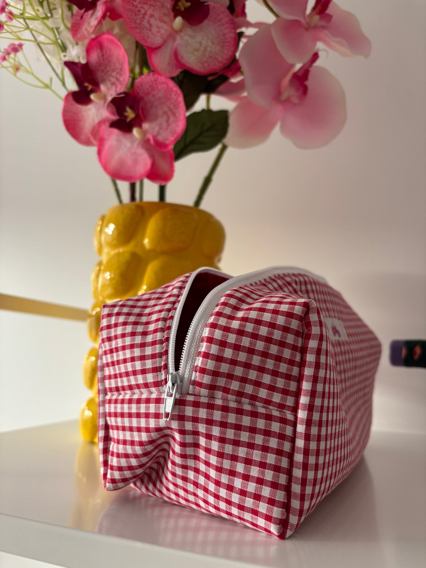 trousse de toilette/ maquillage molletonné vichy rouge