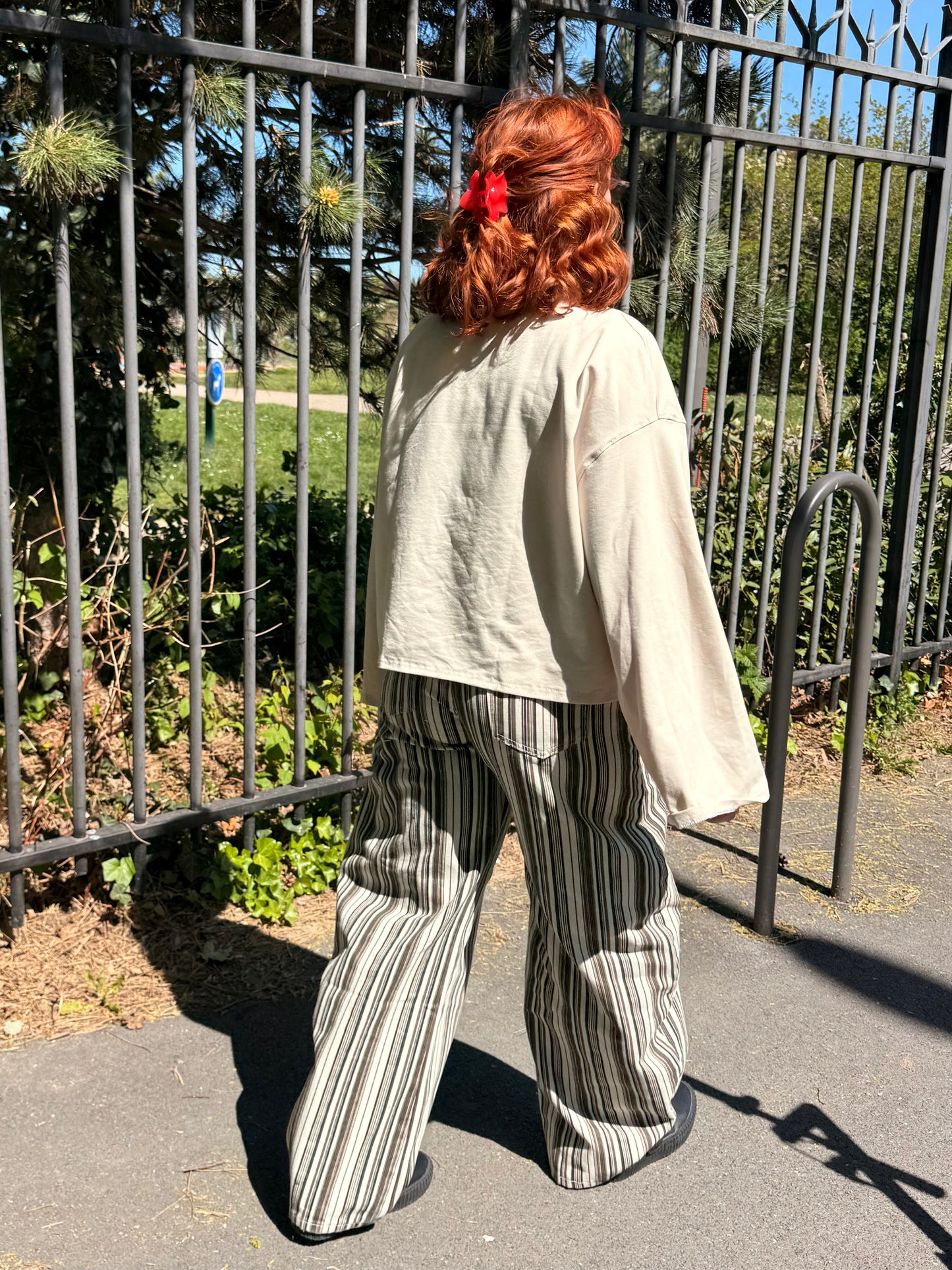 Jeans rayé beige