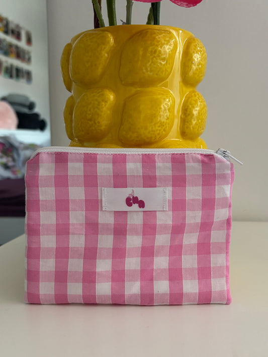 pochette à zip vichy rose