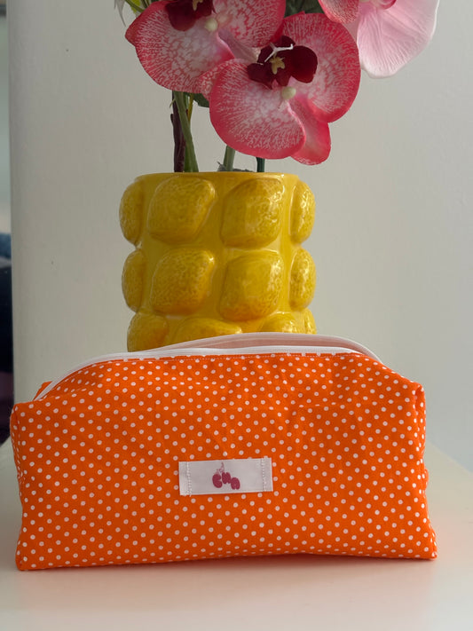 Trousse de toilette/ maquillage pois orange