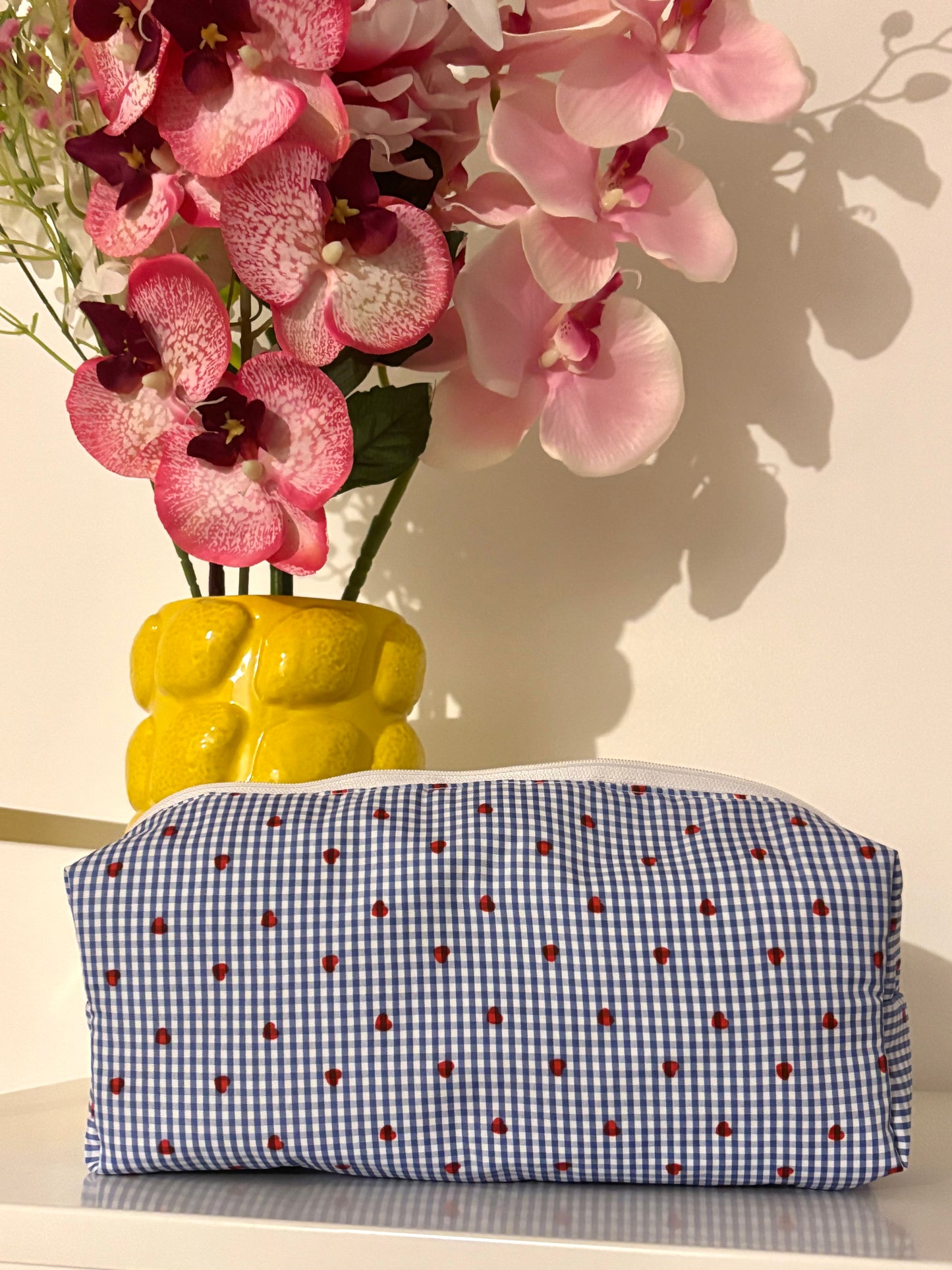 trousse de toilette/ maquillage molletonné cœur bleu