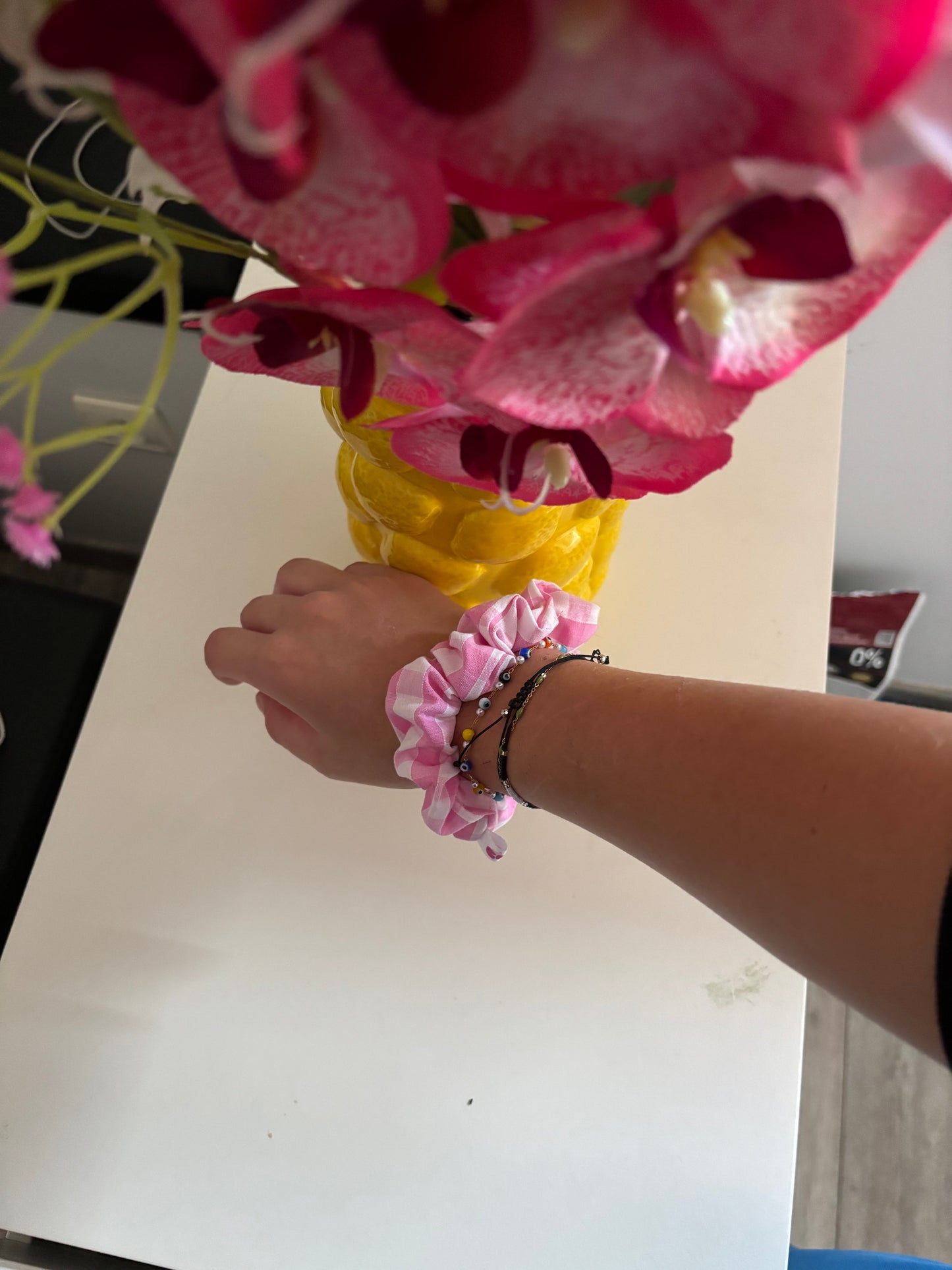 mini chouchou vichy rose