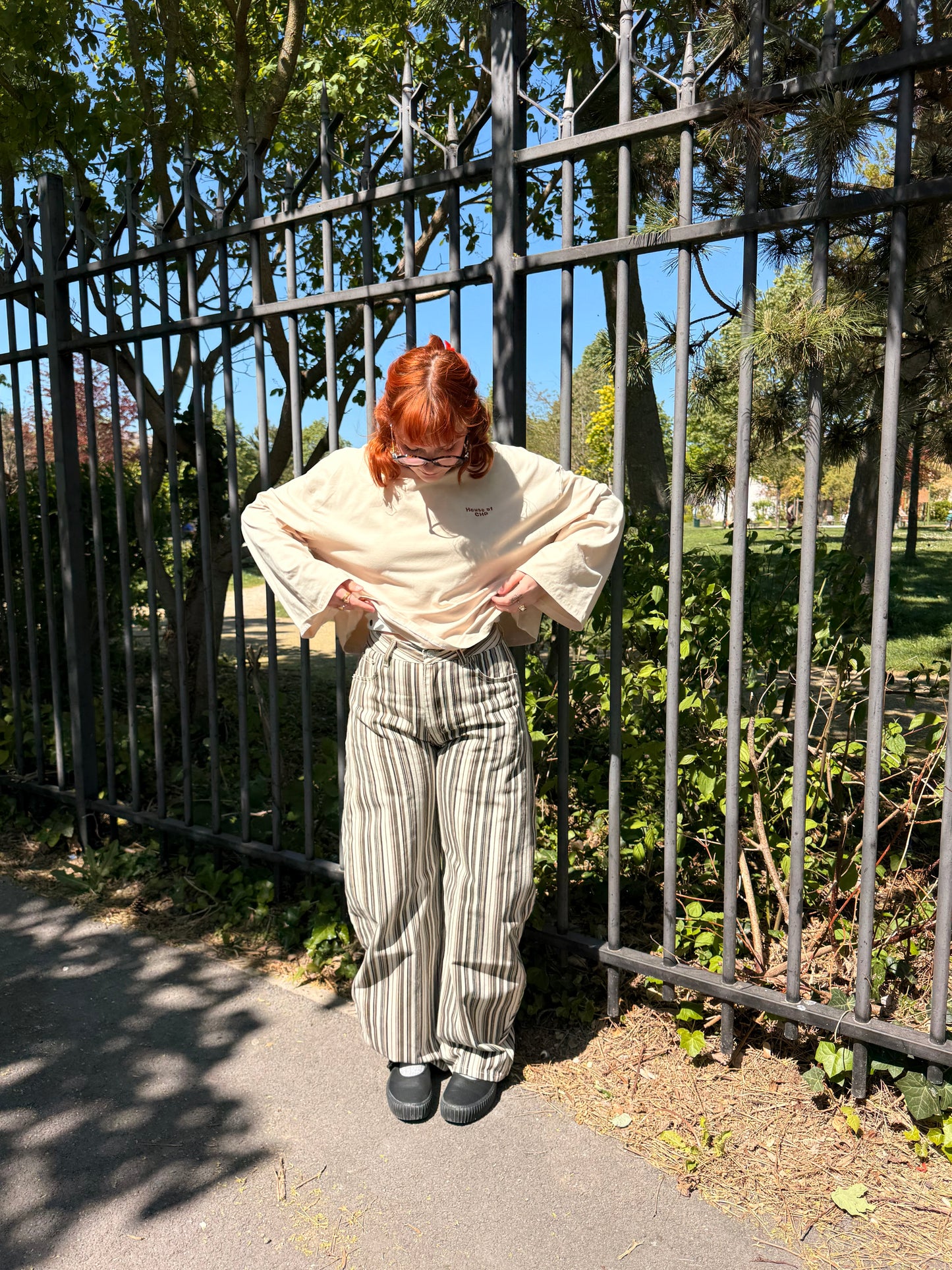 Jeans rayé beige