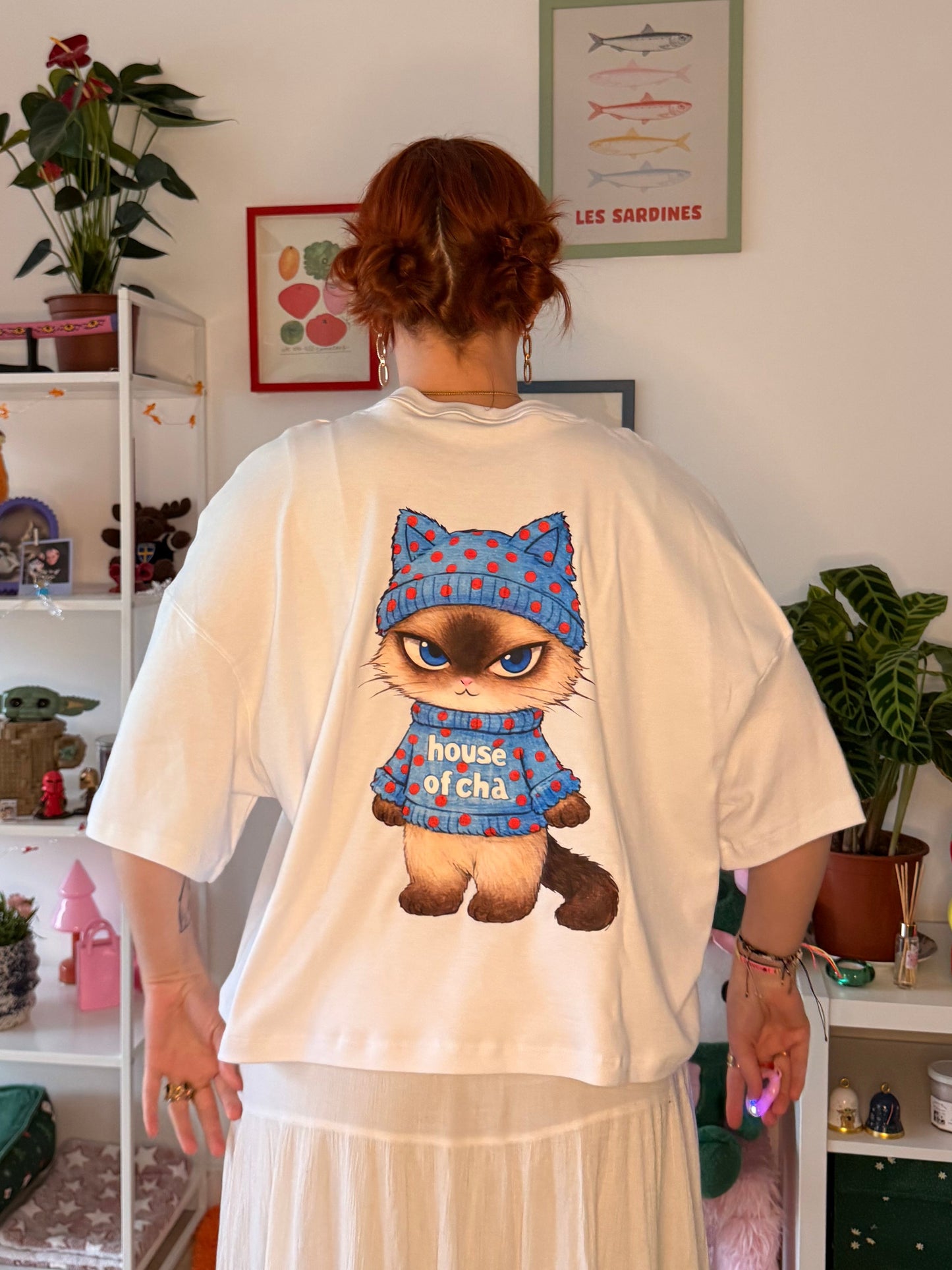 T shirt chats Pois bleu
