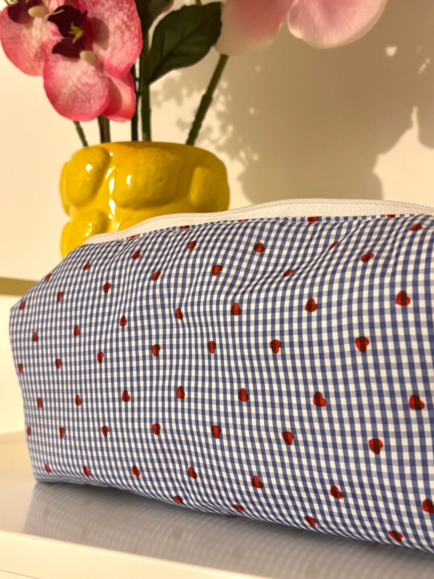 trousse de toilette/ maquillage molletonné cœur bleu