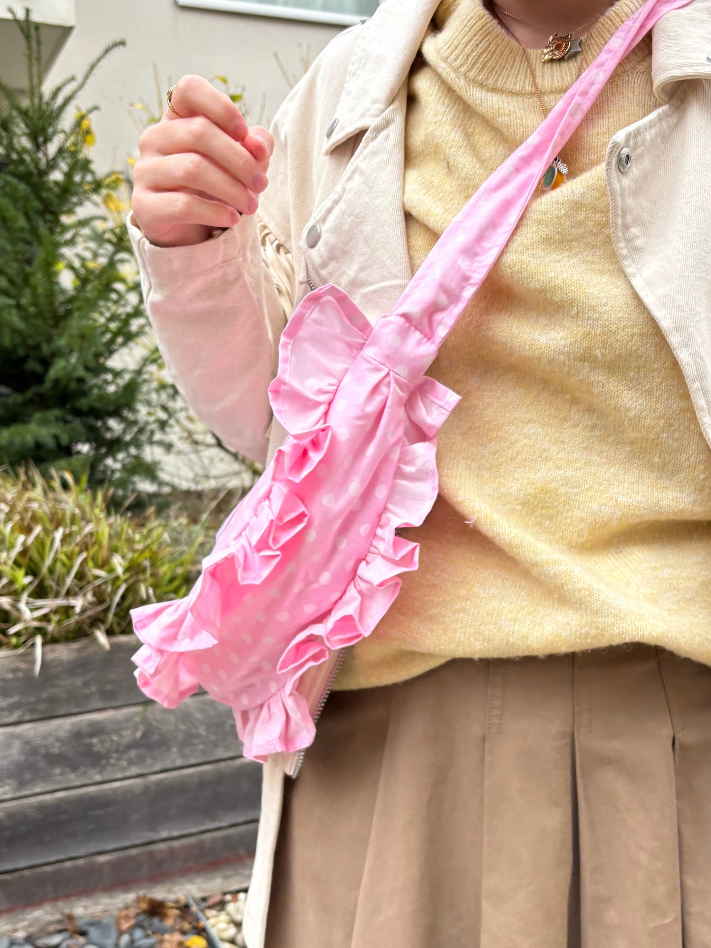 sac bandoulière pois rose