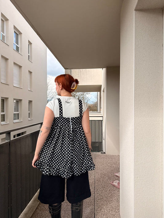 Robe courte Froufrou noir à pois blanc