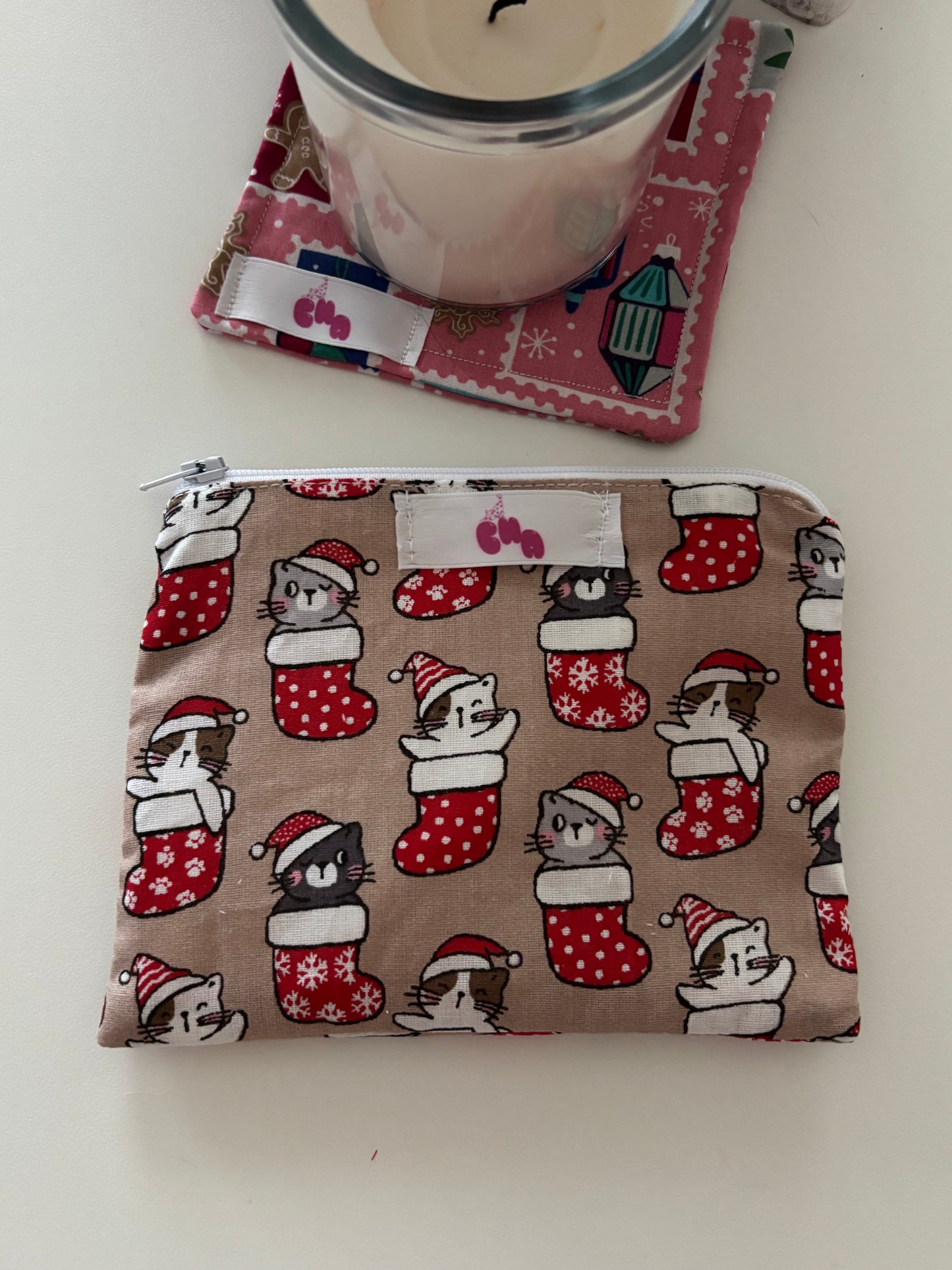 pochette à zip chat noel