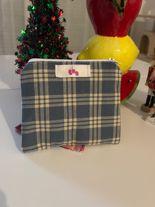 pochette à zip carreaux bleu