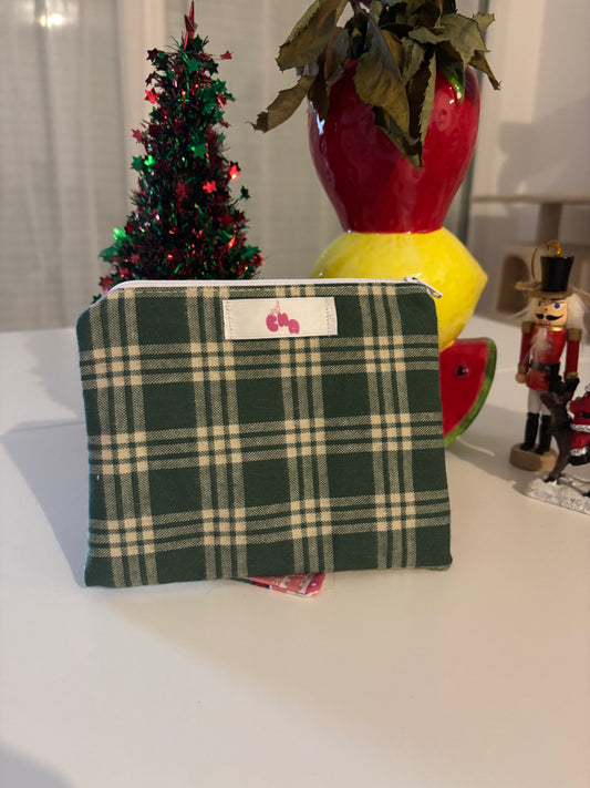 pochette à zip carreaux vert