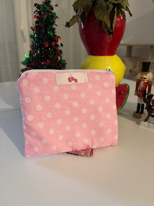 pochette à zip pois rose